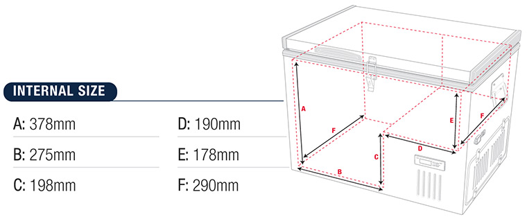 Primus 40 Litre 2-Way Compressor Fridge Freezer internal measurements