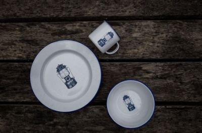 Coleman Enamel Plate, Bowl, and Mug