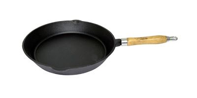 OUTDOOR CONNECTION 30cm Round Cast Iron Fry Pan with Wooden Handle