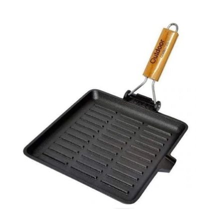 Cast Iron Square Grill with Folding Handle
