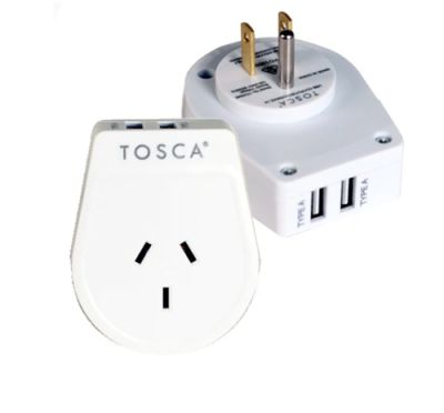 TOSCA TCA040 Travel Adapter with 2 USB Type-A Ports for USA & Canada