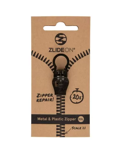 Zlide On Zipper Repair  Metal & Plastic XXL: (W) 8.60 mm - 9.00 mm, (H) 3.75 mm - 4.00 mm